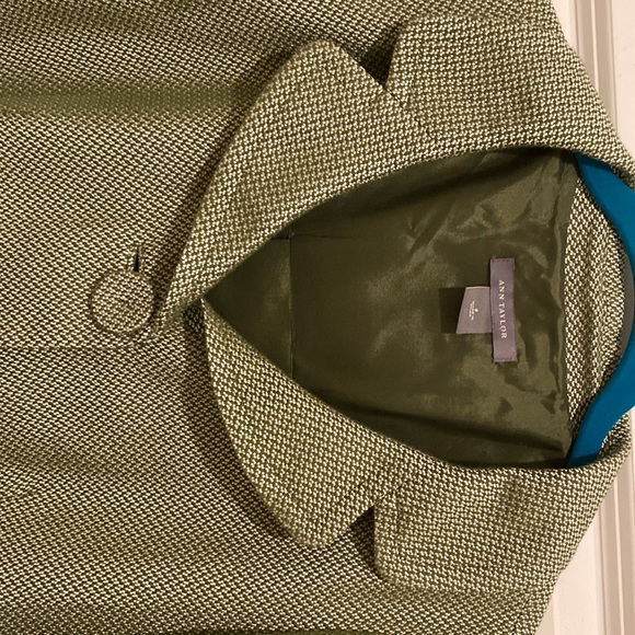 Ann Taylor cropped blazer 3/4 sleeve pleat in back green herringbone - Picture 4 of 6
